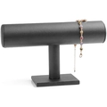 Single tier T-bar bracelet display stand in black PU leather for jewelry organizing - Black PU Single Layer Bracelet Stand
