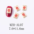 Macro view of Chinese mahjong Fortune nail art charm on red festive manicure - Gold Large Fa Character Style (AL07)