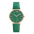 Elegant women's quartz watch with green leaf pattern dial and rose gold metal case - Green Single Watch