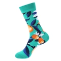 Chaussettes en coton vert avec motifs d'oranges et bords-côtes pour un look décontracté - Taille unique / Style Orange Vert (1061)
