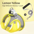 Lemon yellow breathable mesh pet harness and leash set with high-reflective safety strips - XS / Yellow