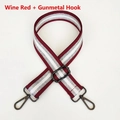 Detail of adjustable wine red nylon bag strap with stripes and gunmetal hooks - Wine Red + Gunmetal Hook