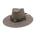 Breathable western cowboy hat in grey-brown linen with a lion head metallic badge - Grey (Lion Head Metal Buckle)