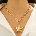 Collana a catena spessa dorata con ciondolo a stella martellata e chiusura a T - Pendente Stella Martellata (0601) / Oro
