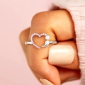 S925 silver open ring featuring a pink heart and semicolon design with crystals - US 6 / Pink Zirconia