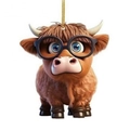 Cute highland cow car ornament with glasses and golden string for interior hanging decoration - Style H-Brown Cow with Glasses