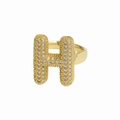 18K gold-plated bubble ring with pave-set letter H design and sparkling zircons - Letter H / Gold
