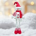 Plüsch-Schneemann-Puppe mit langen Teleskopbeinen, rotem Schal und Weihnachtsmütze - Schneemann / Ausziehbar 61cm