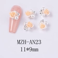 Detailed view of 11x9mm pink resin rose nail charms with pearls and silver beads - Silver Base Cream Rose Style (AN23)