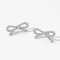 Bowknot stud earrings in silver finish with sparkling diamonds on white background - Silver Earrings (D2841)