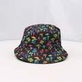 Reversible bucket hat featuring neon mushroom print and black geometric pattern design - One Size (54-58cm) / Small Mushroom