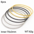 Set of 6 twisted rope bangle bracelets in gold silver and gun black finishes - 6pcs Mixed (Gold/Black/Silver)
