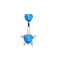 Detailed shot of heart-shaped blue opal belly ring with starfish charm in silver - Blue Opal Starfish