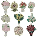 DIY colorful alloy flower pendants including rose, sunflower and lily for jewelry making - Mixed 10pcs Enamel Flower Bouquet Series