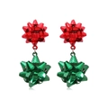 Christmas bow knot earrings in festive red and green colors for women holiday jewelry - Flower Knot
