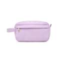 Portable purple corduroy makeup bag with zipper and side handle on white background - Purple