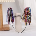 Patriotic USA flag party headband with colorful metallic tinsel fringe on spring bobbers - Headband / Multicolor Tinsel