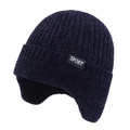 Cappello in maglia blu scuro con paraorecchie, trama spessa e etichetta SPORT - Taglia unica / Blu navy