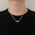 Collar con colgante cilíndrico de arcoíris y cadena de cuerda plateada para hombres - Estilo de Cadena de Cuerda Arcoíris Plateada (6026)