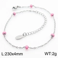 Cavigliera in acciaio inossidabile argento con piccole perline di smalto rosa e moschettone - Stile catena d'argento con perline rosa (KJ3621-Z)