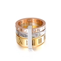 Driekleurige stapelbare ring met Romeinse cijfers in goud zilver en schelp inlay - US 6 / Driekleurige Schelp Diamant Stapelbare Stijl (KR92466-K)