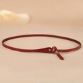 Slim brown leather knot belt for women with elegant tie-up buckle-free design - Red