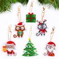 6-pack Christmas DIY diamond painting keychains featuring festive cats and trees - QC041 (6-Piece Set) Single-Sided