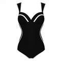 Bañador clásico de una pieza en blanco y negro con escote corazón para mujer - S / Negro