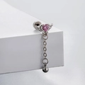 Silver titanium steel ear stud featuring pink heart zircon, wings, and ball chain fringe - Wing Heart Tassel (A015-6#) / Single Piece
