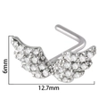 Surgical steel L-shaped nose stud featuring sparkly crystal-paved butterfly wing design - Silver Rhinestone Wings