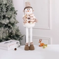 Standing Christmas snowman plush in brown knit hat with telescopic legs for holiday decor - Snowman / Medium