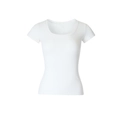 Slim fit white ribbed short sleeve T-shirt with a vintage U-neck for women - XS / White
