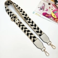 Correa de repuesto ajustable ancha con estampado de espiga en blanco y negro y oro - Hoja Beige Negro - Hebilla Dorada