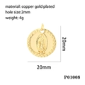 Vintage round saint pendant with zircons in gold plated copper for DIY necklaces - P01008-Gold Round