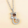 Silver cat pendant necklace with dark projection stone and micro-pave cubic zirconia - Cat Silver