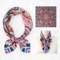 Retro silk scarf with paisley chain horse pattern in red and blue bohemian style - 70*70cm / Red Blue Ethnic (07)