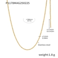 Technical drawing showing measurements of a 500mm stainless steel beaded gold chain necklace - Bead Chain (P1178) / Gold