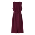 Front view of sleeveless wine red midi dress with single-breasted buttons and waist belt - S / Dark Red