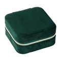 Dark green velvet jewelry organizer box with gold zipper for rings and necklaces - Dark Green