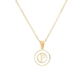 Golden necklace featuring a round letter P pendant with white enamel inlay details - Letter P
