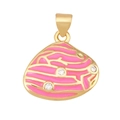 Roze emaille schelphanger met gouden afwerking en zirkonia op een witte achtergrond - Roze Hart