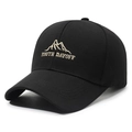 Black baseball cap with beige mountain embroidery and Youth Dayoff text on front - Black with Gold Embroidery