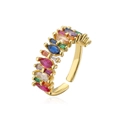 Macro detail of 18K gold plated ring featuring colorful marquise-cut zircon stones - Adjustable Open / Multicolor