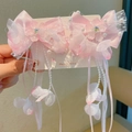 Pink floral hair clips with silky ribbons and pearl tassels for girls Hanfu style - 156-10# Yanran Pink Tassel Clips