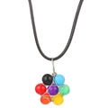 Natural Seven Chakra stone pendant necklace with wire-wrapped colorful beads on black cord - Chakra Beads Woven Style (10249)