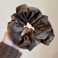 Brown velvet scrunchie with elegant black and white striped trim and soft texture - Coffee Velvet Binding Double Layer Scrunchie