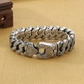 Pulsera de cadena cubana gruesa de acero inoxidable retro con patrones tribales plata - 21cm / Color Acero