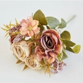 Artificial 6-fork retro roses bouquet in cream and dusty pink with berries for home decor - Red