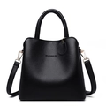 Classic black leather tote bag with lychee texture and gold hardware detailing - Black
