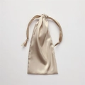 Beige faux silk satin drawstring bag with elegant ribbon closure for accessories - Milk Tea